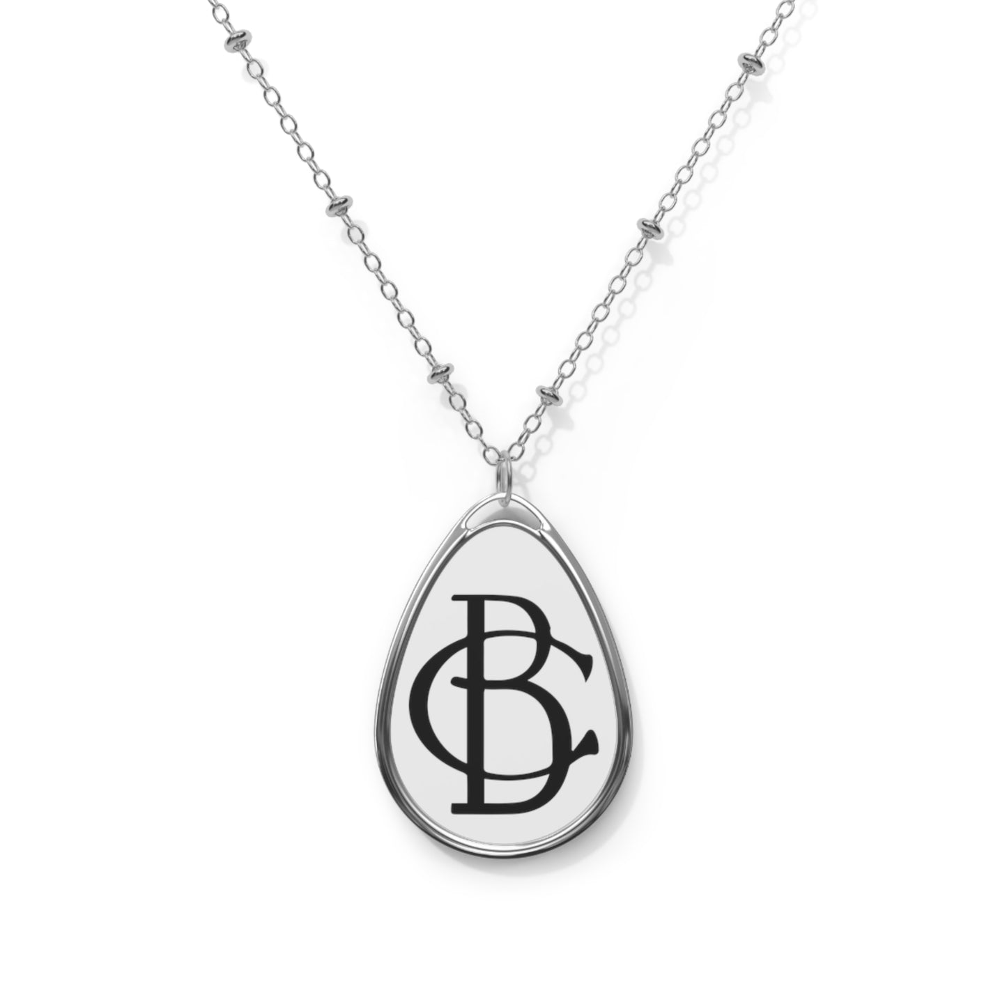 Oval Necklace - Black Logo on White