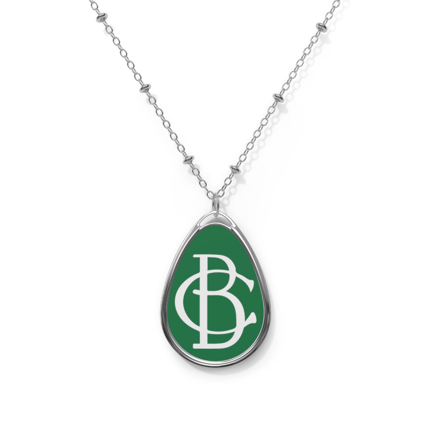 Oval Necklace - White Logo on Dark Green