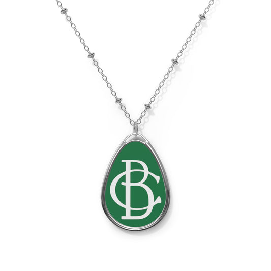 Oval Necklace - White Logo on Dark Green