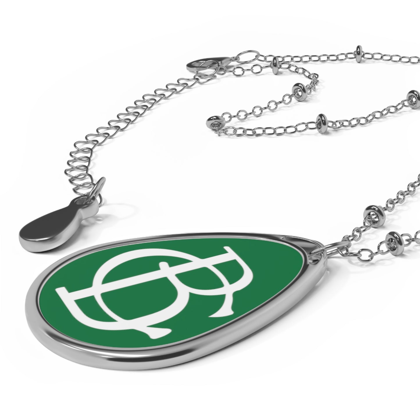 Oval Necklace - White Logo on Dark Green