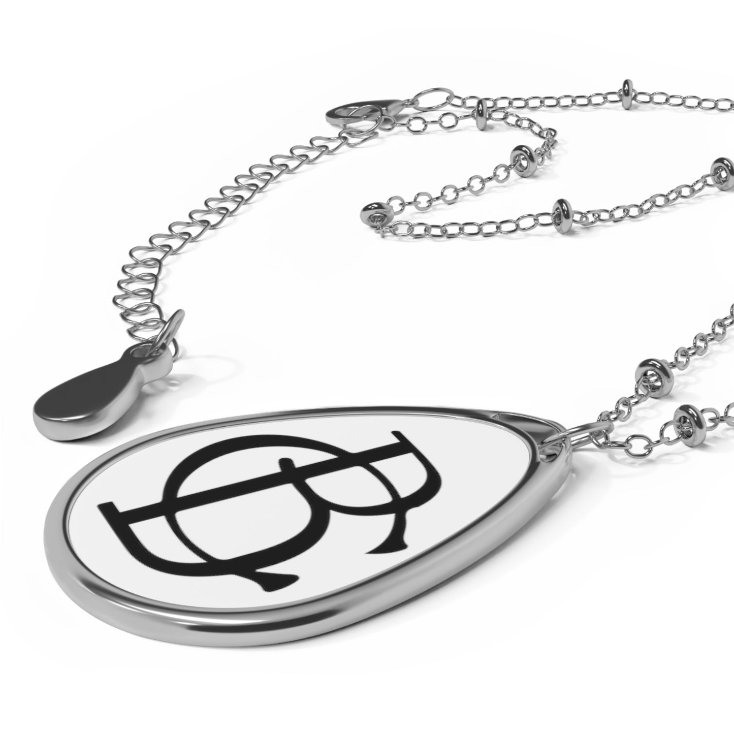 Oval Necklace - Black Logo on White