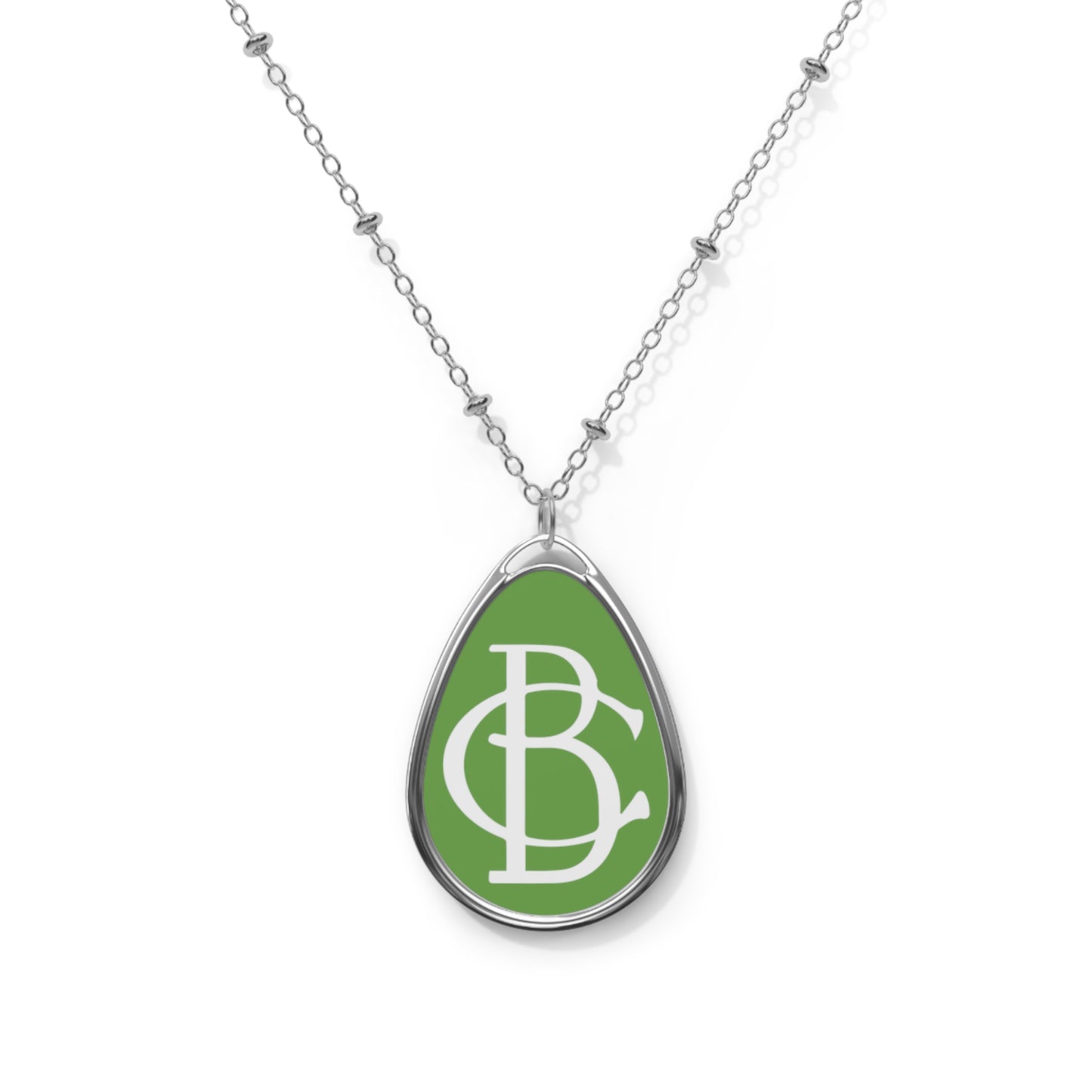 Oval Necklace - White Logo on Light Green