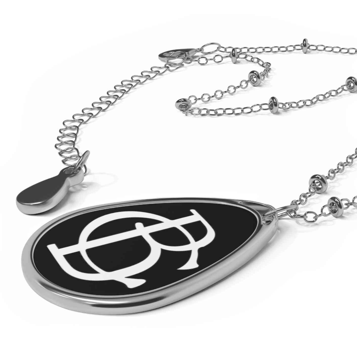 Oval Necklace - White Logo on Black