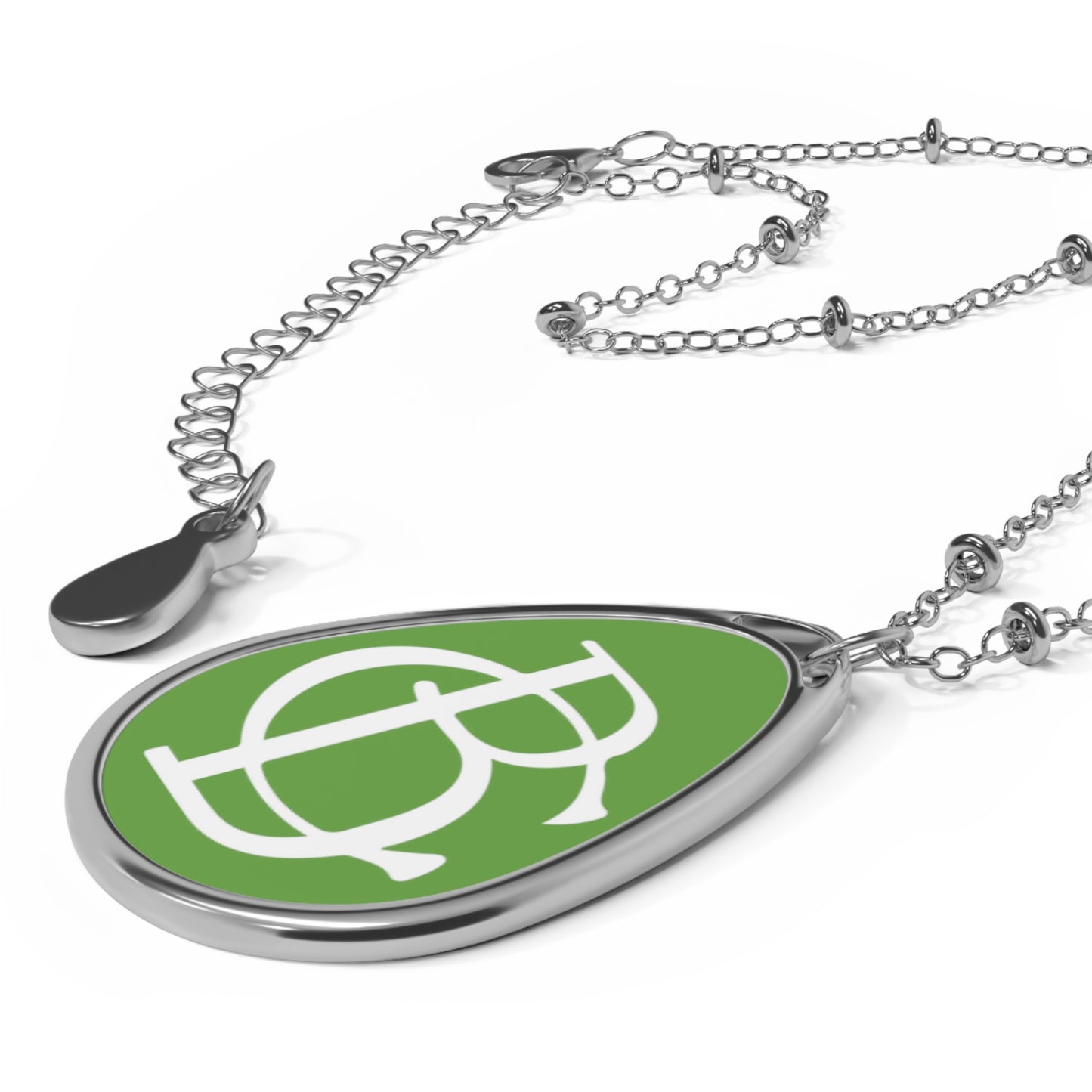 Oval Necklace - White Logo on Light Green