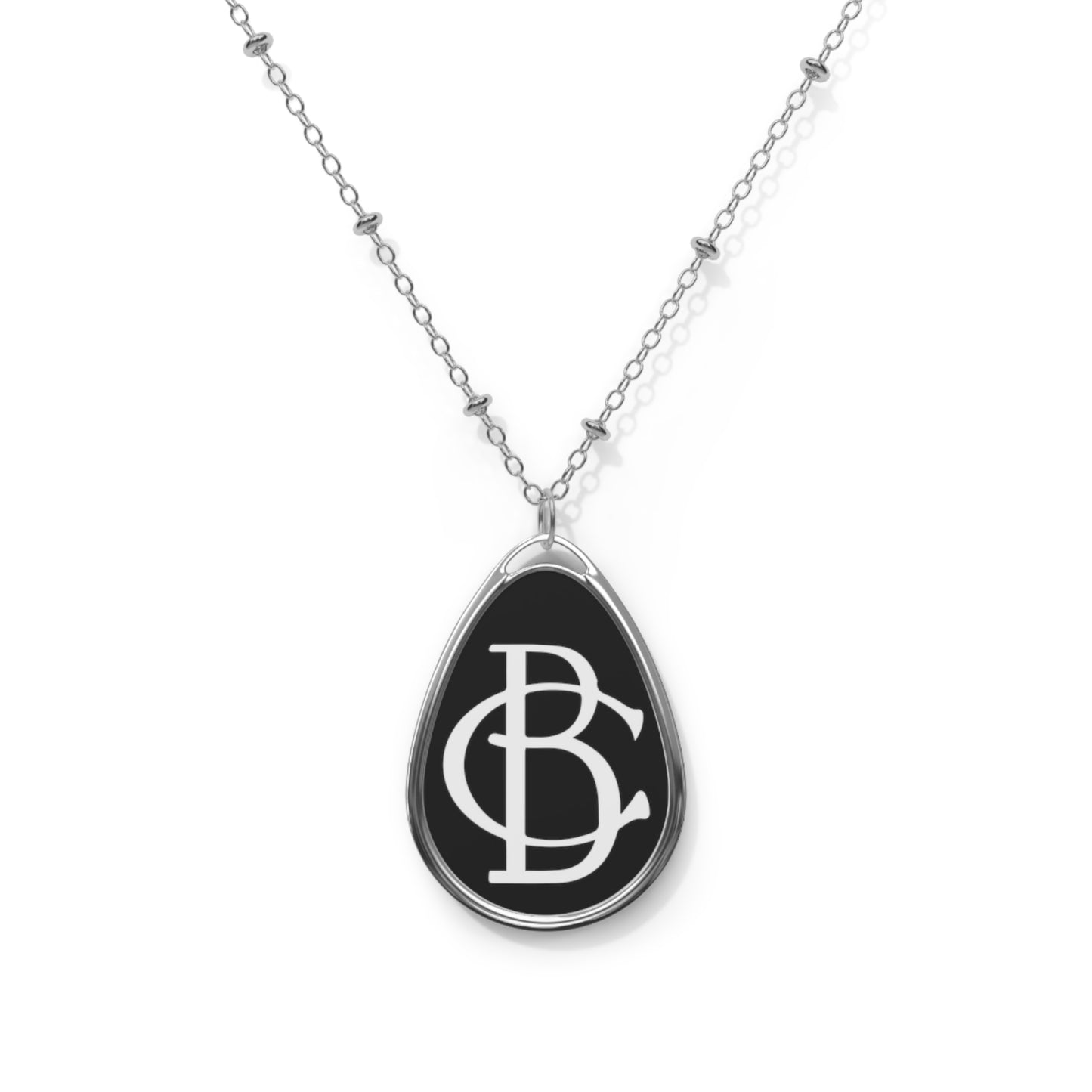 Oval Necklace - White Logo on Black