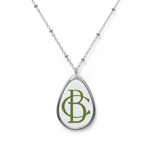 Oval Necklace - Green Logo on White