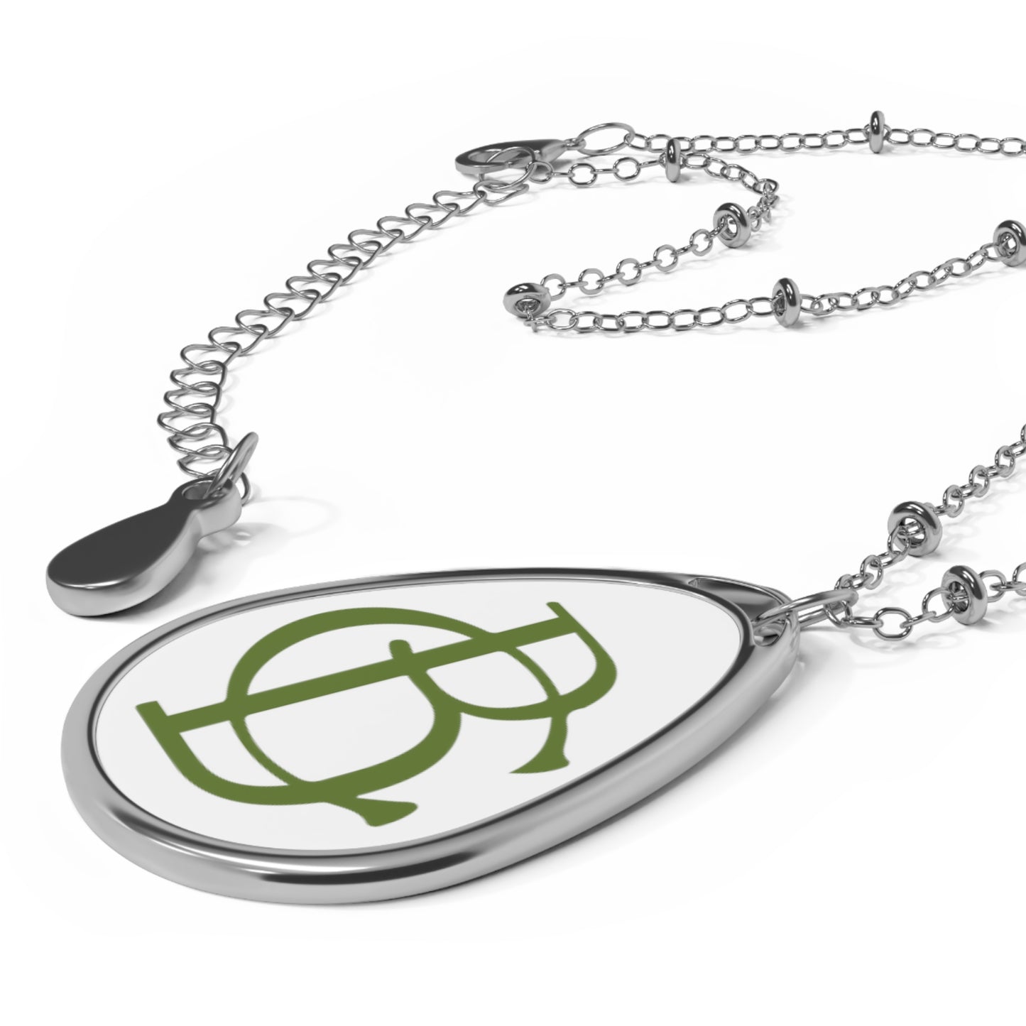 Oval Necklace - Green Logo on White