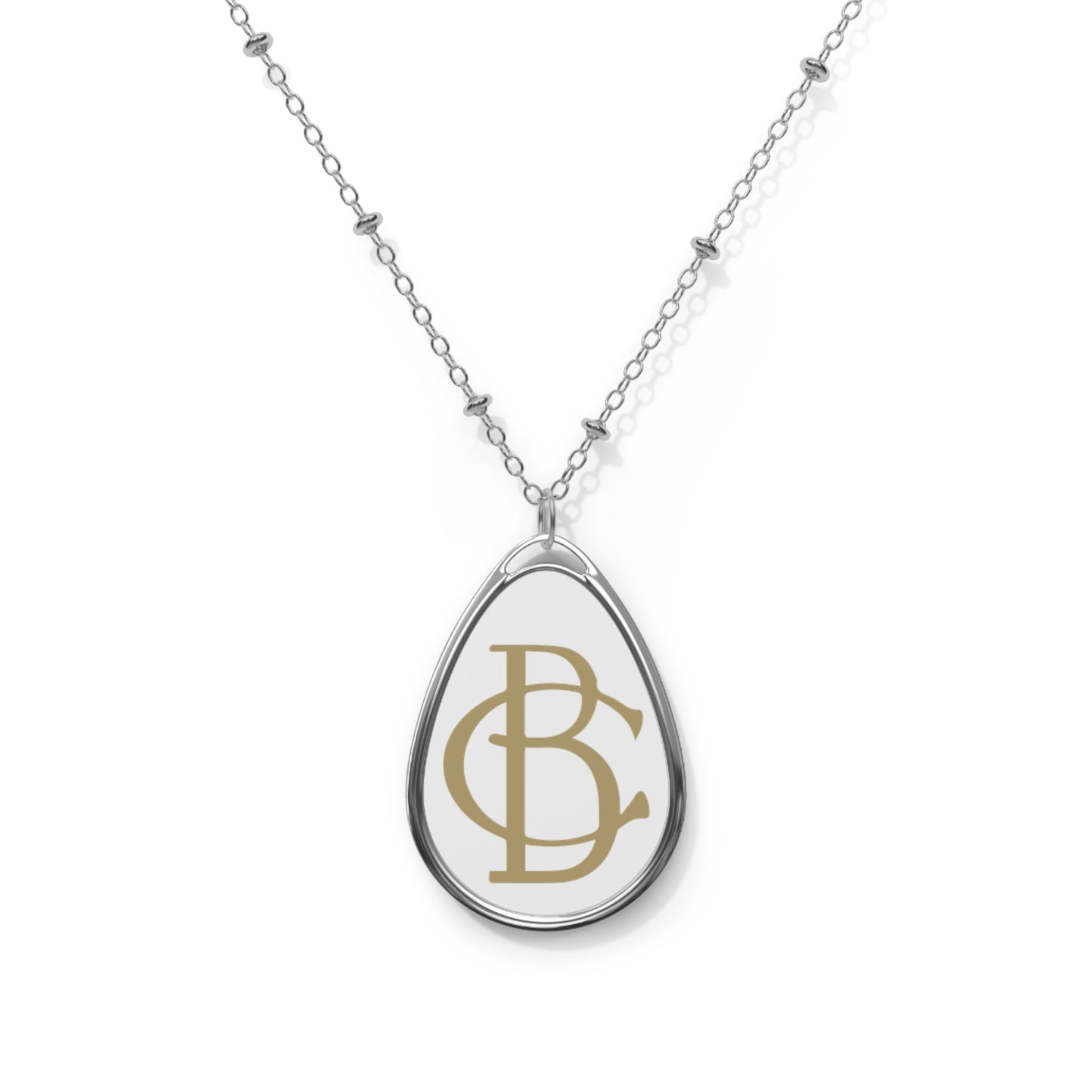 Oval Necklace - Gold Logo on White